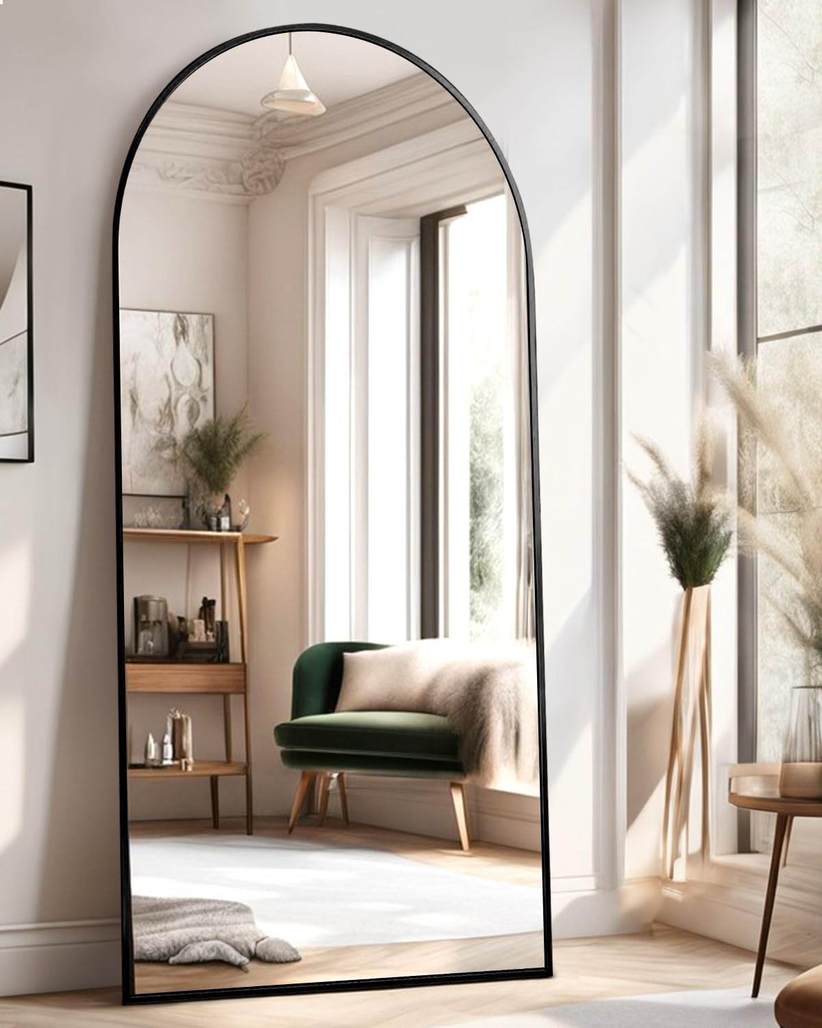 DYNWELL Espejo arqueado de longitud completa, espejo de suelo con soporte, espejo grande de 71 x 26 pulgadas, espejo de pared de longitud completa,