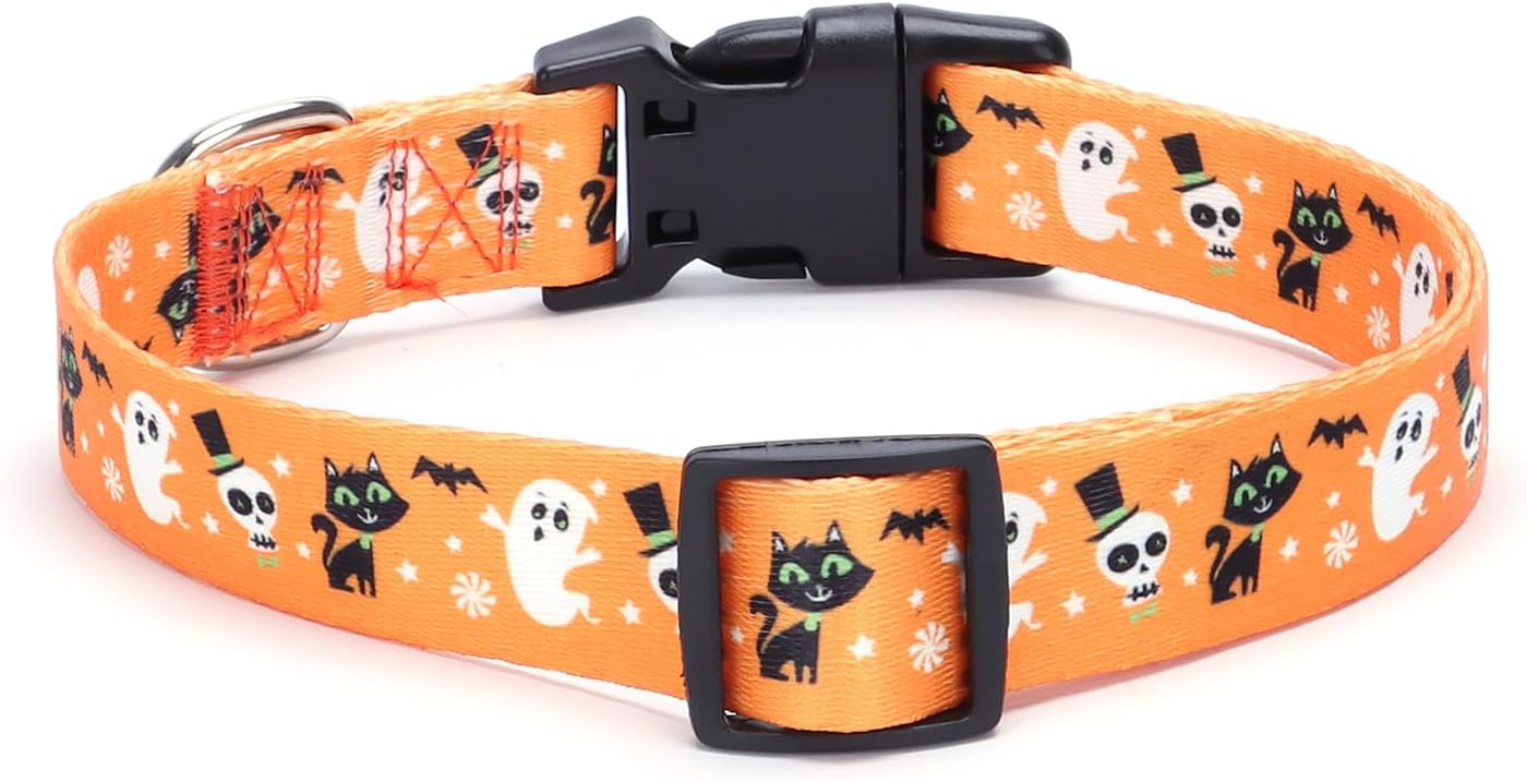 Moonpet Collares para perros pequeños, pequeños, medianos y grandes (estilo Halloween, M circunferencia de 12-18.5 pulgadas, 0.8 pulgadas de ancho 1