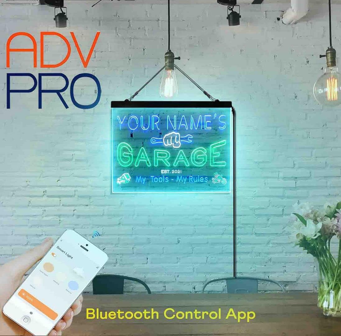 ADVPRO Letrero de luz de neón LED tricolor personalizado de garage, una decoración artística grabada en 3D  Personalizar nombre Fecha Texto Cita