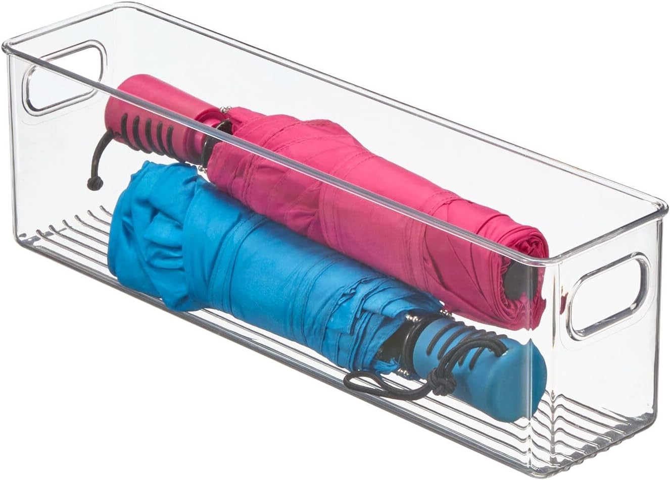 mDesign Organizador de plástico para armario del hogar, cesta de almacenamiento con asas para dormitorio, baño, estantes de gabinete, entrada y