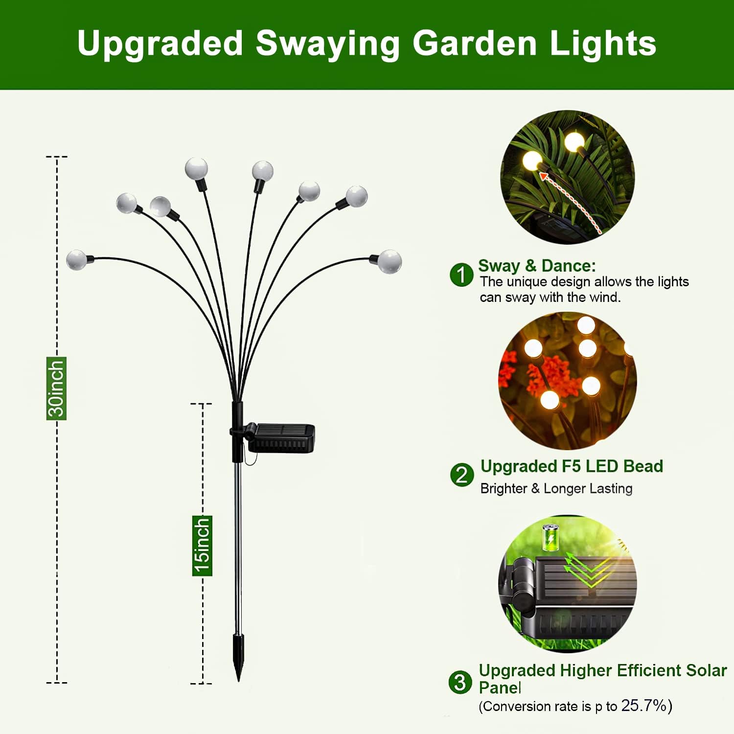 TYUWGMS Luces solares para exteriores, luces de luciérnaga de jardín, luces solares de jardín, decoración de hadas impermeables, luces solares para
