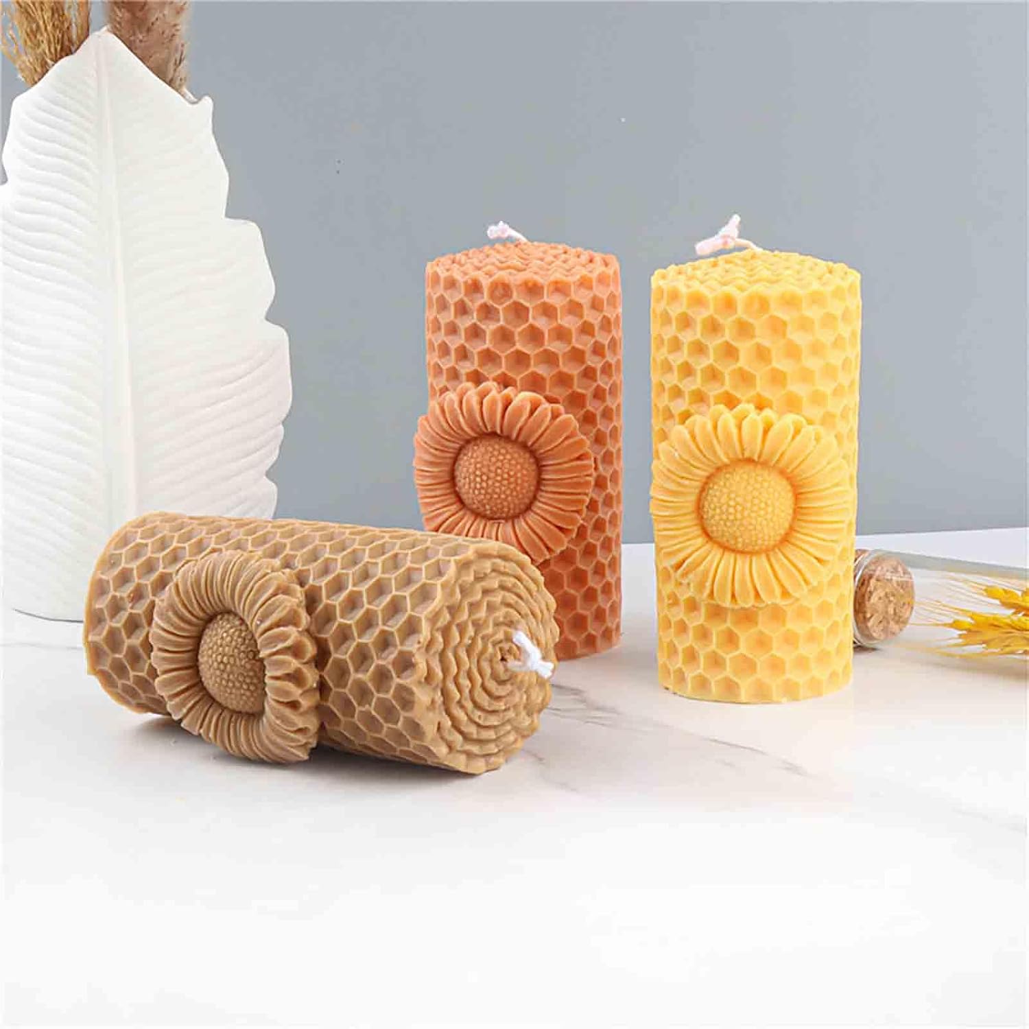 Grainrain Moldes de silicona para velas de cera de abeja 3D con diseño de flor de sol, para hacer velas, cera y jabón, moldes de silicona para velas
