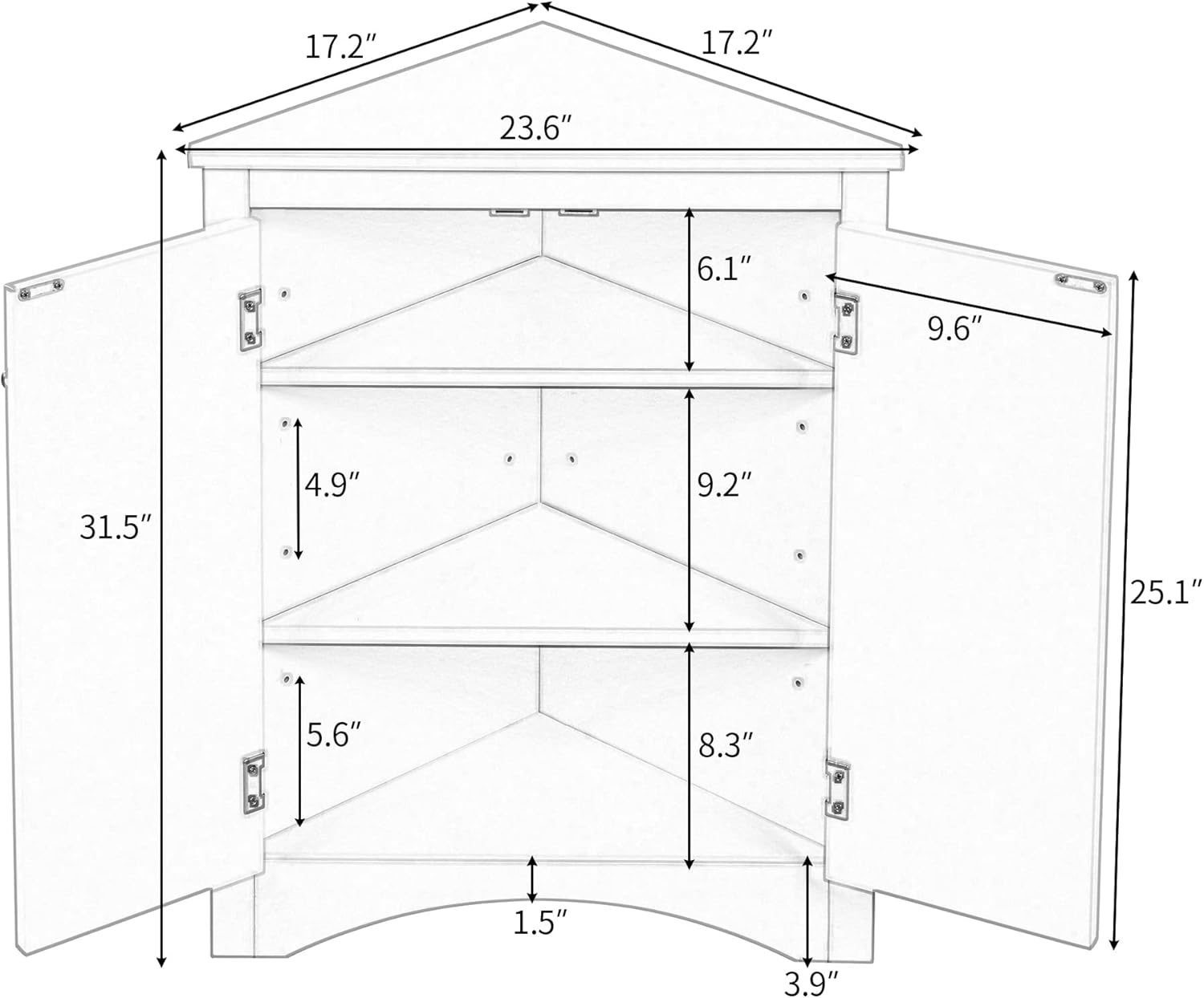 Harper & Bright Designs Armario de almacenamiento esquinero, gabinete de almacenamiento de baño independiente de 31.5 pulgadas con doble puerta y