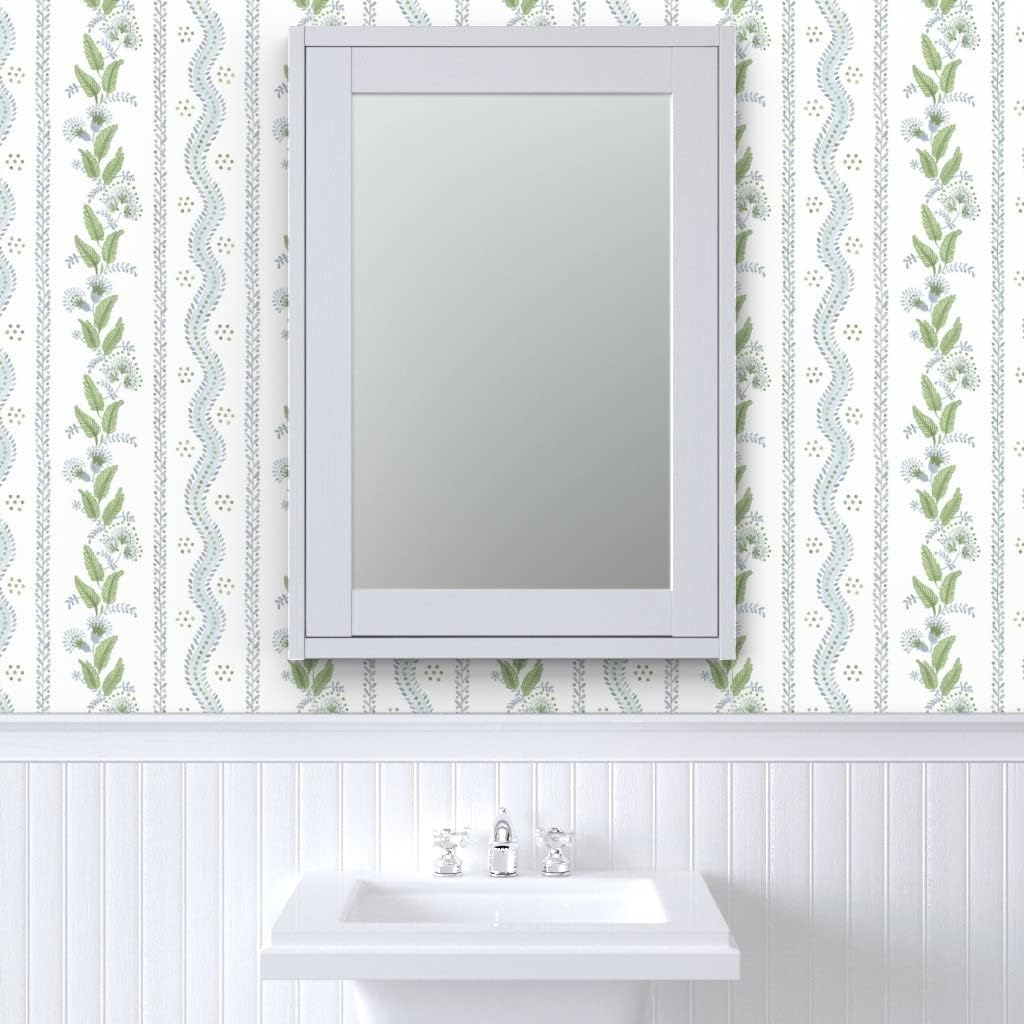 Spoonflower Papel tapiz autoadhesivo de 9 x 2 pies, papel tapiz extraíble tradicional con rayas blancas y verdes azules y verdes