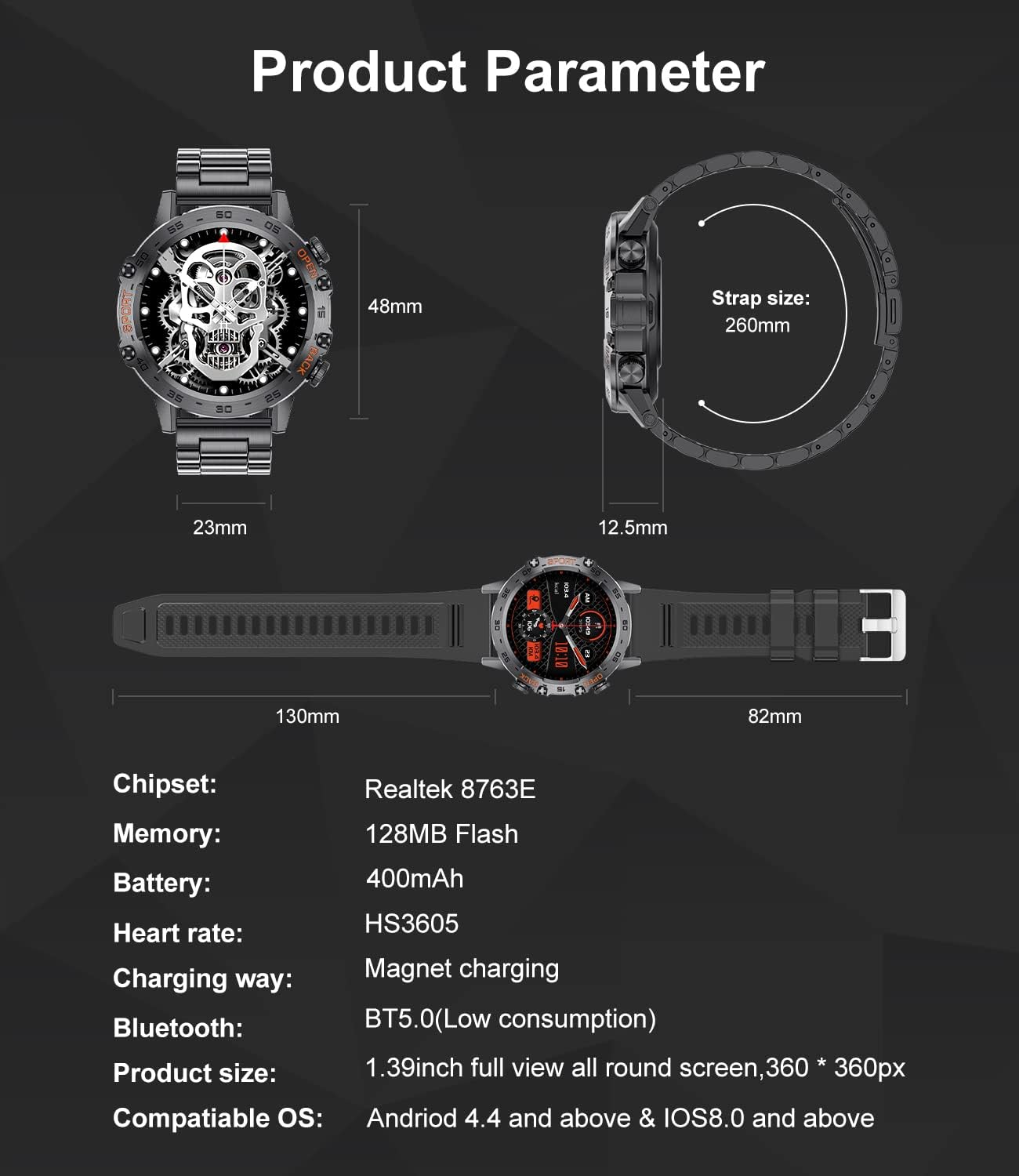 Reloj inteligente militar para hombre, batería larga de 400 mAh, reloj inteligente resistente con llamada Bluetooth, rastreador de actividad física