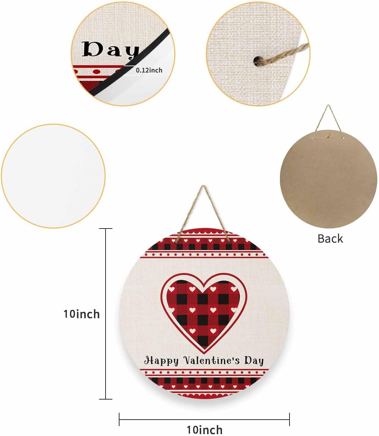 Welcome Sign for Front Door Decoration, Happy Valentine’s Day Red Black Buffalo Plaid 10 Inch Wreaths Hanging Sign Plaque Holiday Decor for Porch