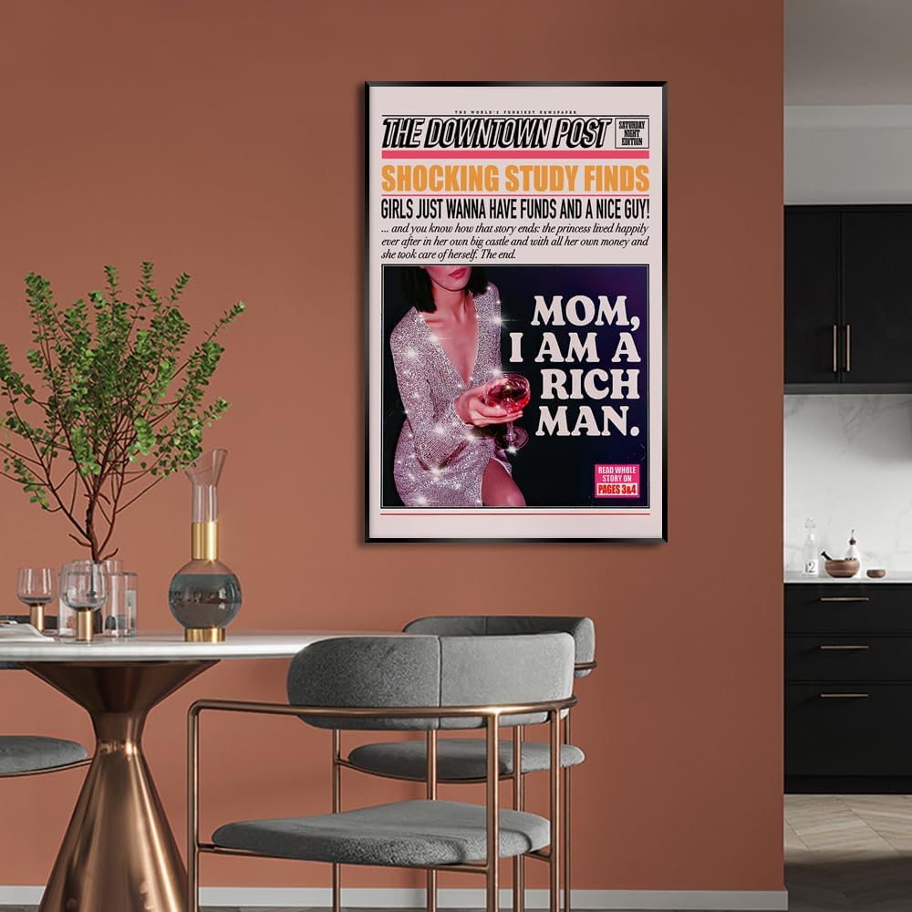 Osdfem Divertida cita moderna para beber hipster, arte de pared para niñas calientes bebiendo champán, titulares de periódicos, póster Groovy Y2k,