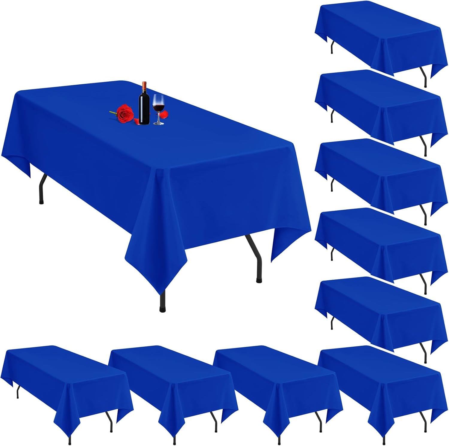 Paquete de 10 manteles rectangulares color azul rey para mesas rectangulares de 6 pies de 60 x 102 pulgadas, mantel rectangular de 6 pies, mantel de