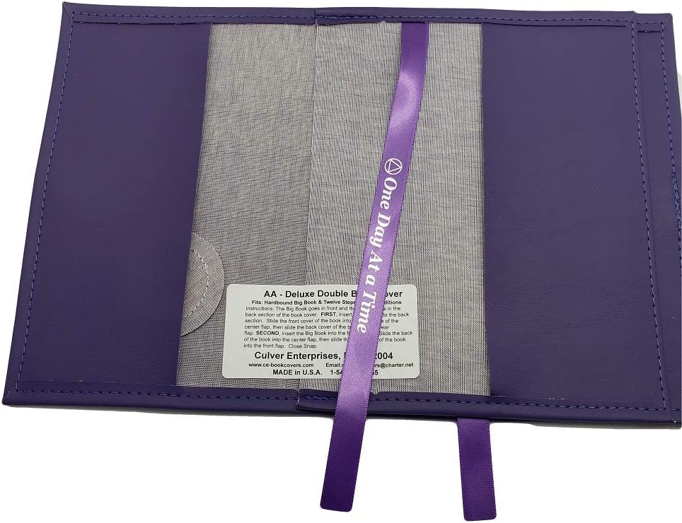 Deluxe Double Alcohólicos Anónimos AA Purple Orchid Big Book & 12 Pasos & 12 Tradiciones Funda de libro con soporte para medallón de oración de