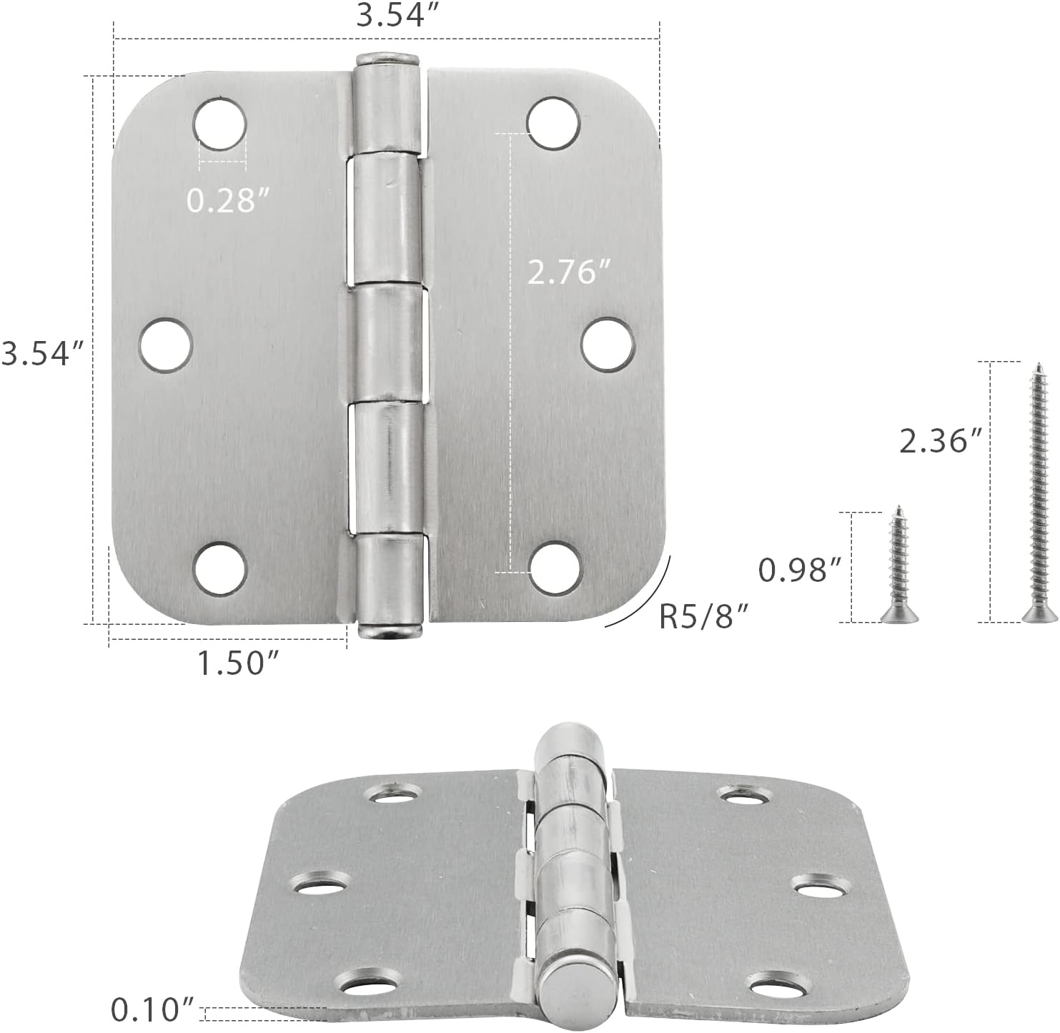 HOME MASTER HARDWARE Bisagras de puerta de 3.5 pulgadas x 3.5 pulgadas, bisagras de puerta para interior residencial para dormitorio, con esquina de