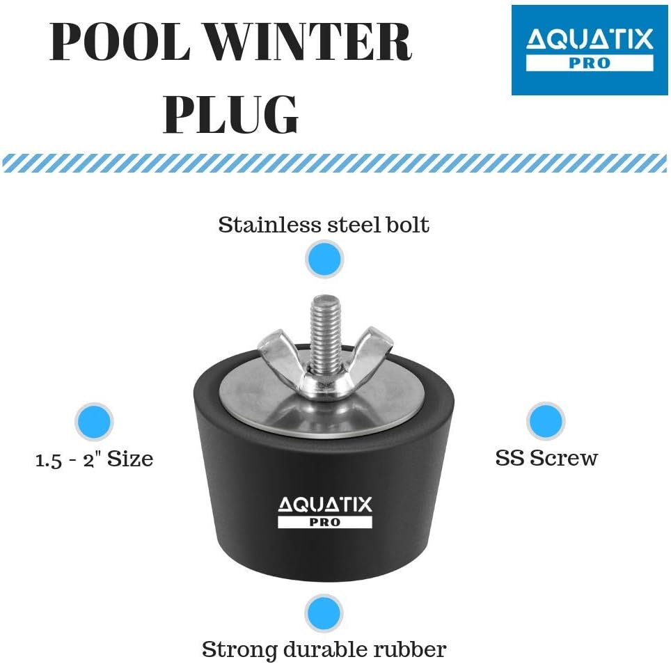 Aquatix Pro Enchufe de invierno para piscina, tapones de expansión de invierno de 1.5 a 2 pulgadas con tornillo SS, pernos de acero inoxidable, goma