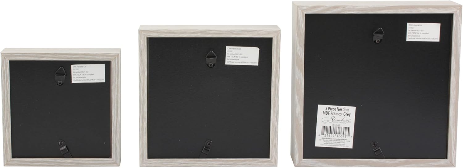 Stonebriar Marcos cuadrados decorativos para galería de pared, madera, gris claro, juego de 3