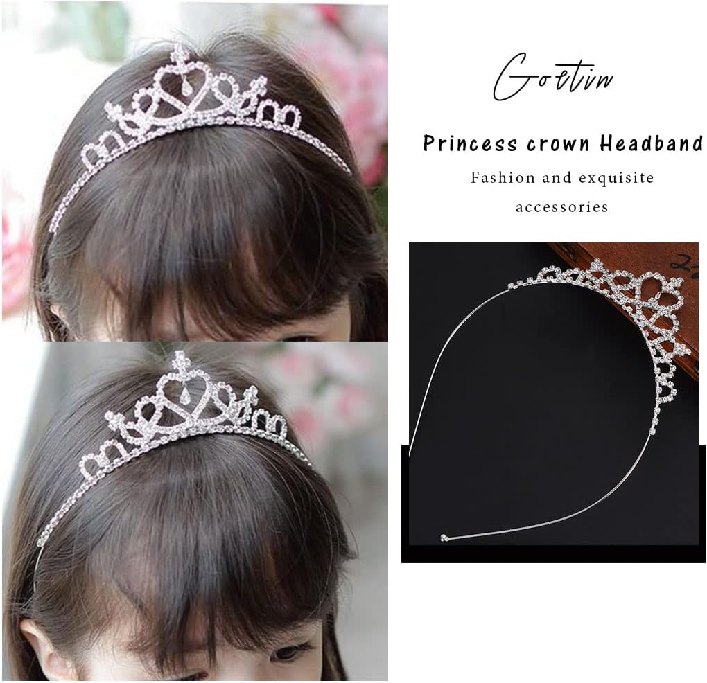 Gortin Corona de tiara de cristal para niñas, corona de princesa plateada para fiesta de cumpleaños, diadema de diamantes de imitación, tocados de