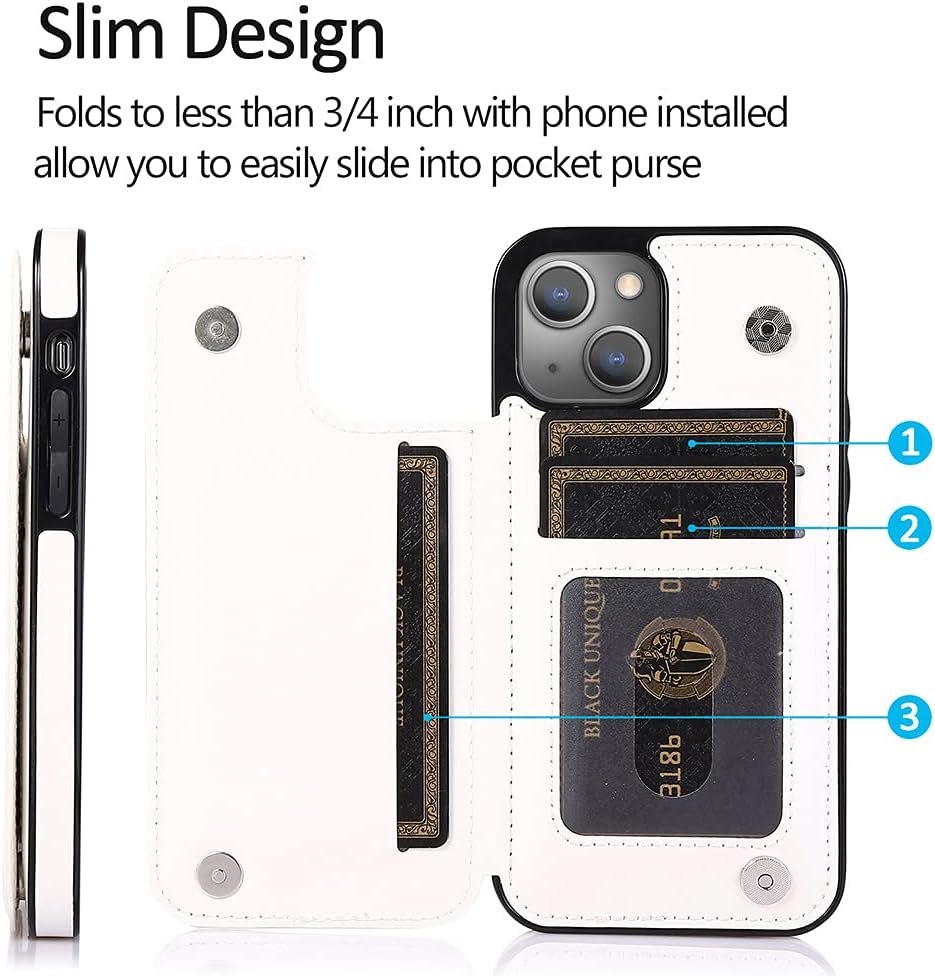 uCOLOR Funda compatible con iPhone 15 de 6.1 pulgadas con ranura para tarjetero, función atril, doble cierre magnético y diseño de bloqueo RFID