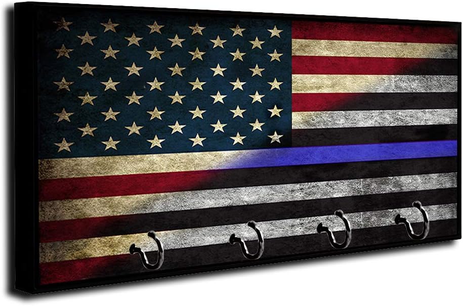 Soporte para llaves de bandera americana, diseño de línea azul fina, color rojo, blanco y azul, organizador de llaves para colgar en la pared, para