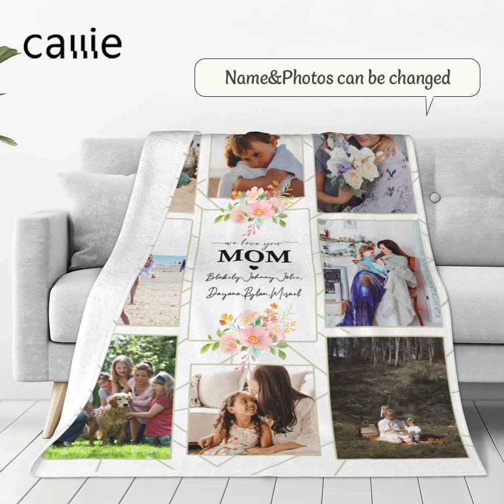 callie Manta personalizada para madre de hija e hijo, mantas personalizadas para mamá con fotos y nombres de niños, manta de franela sherpa, regalos