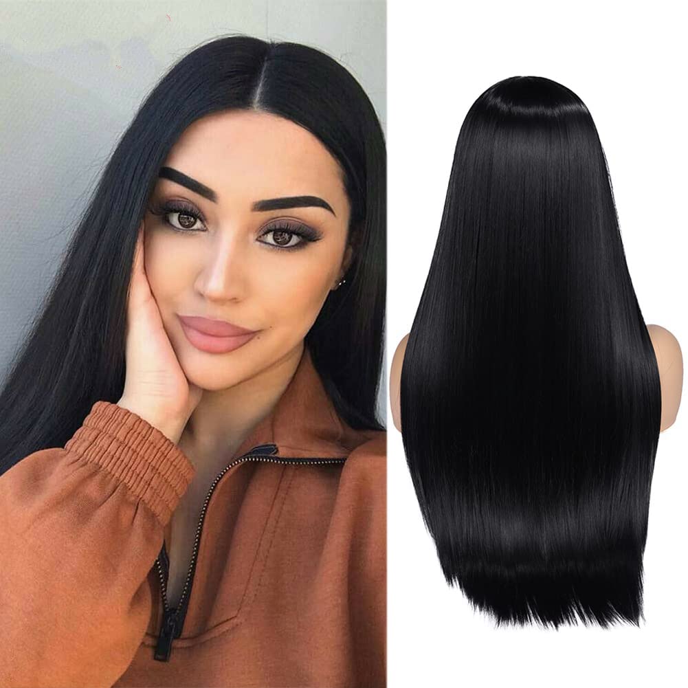 WIGER – Pelucas para mujeres y niñas con raíces oscuras con color degradado de cabello sintético naturalmente lacio y largo, resistente al calor y