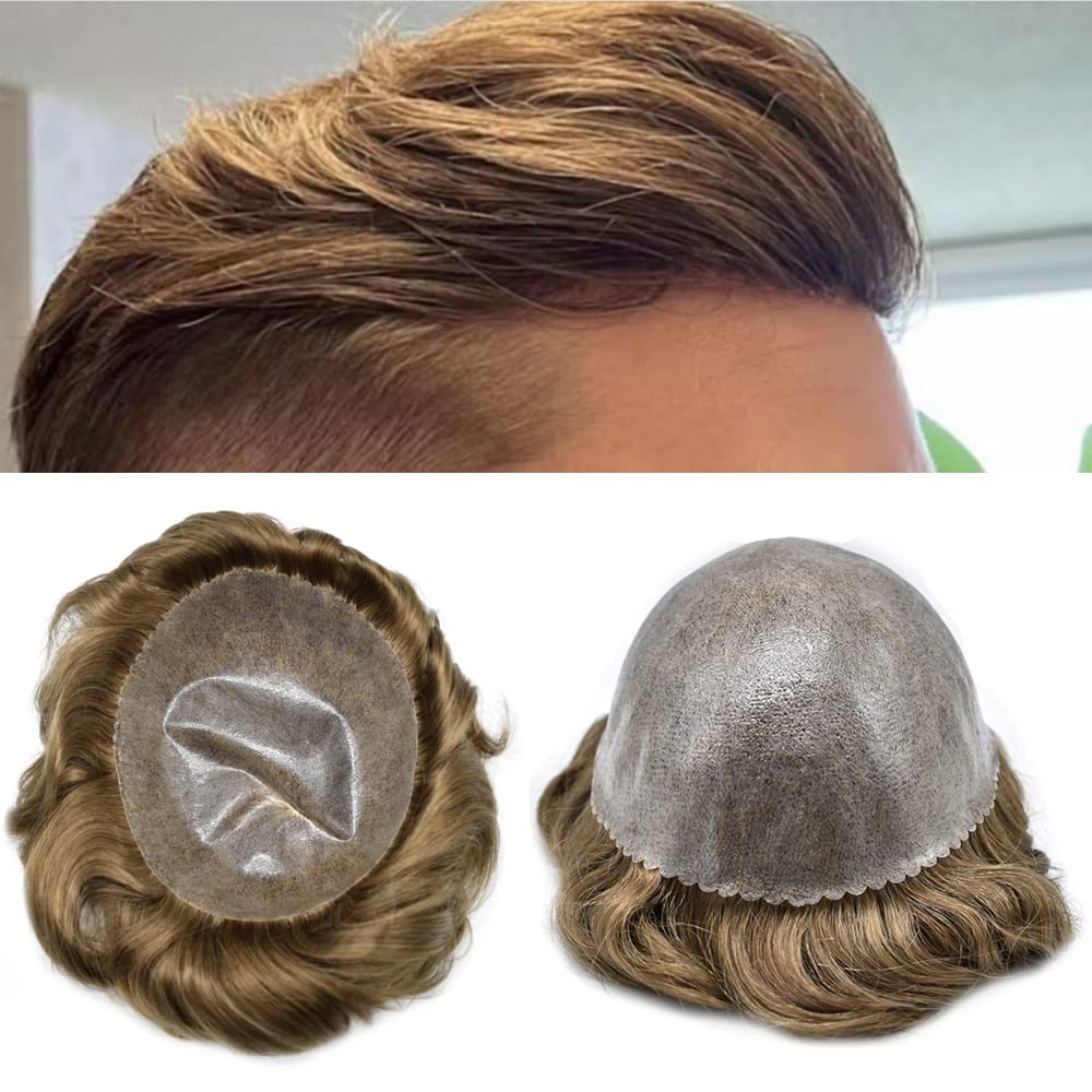 Pieza de pelo para hombre, tupé de cabello humano para hombres, piezas de cabello, sistema de reemplazo de aire de piel de polietileno para hombres