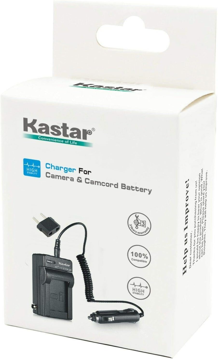 Kastar Paquete de 1 batería y cargador de CA con adaptador de automóvil compatible con Sharp VL-E34U, VL-E37, VL-E37H, VL-E37S, VL-E37U, VL-E39S,