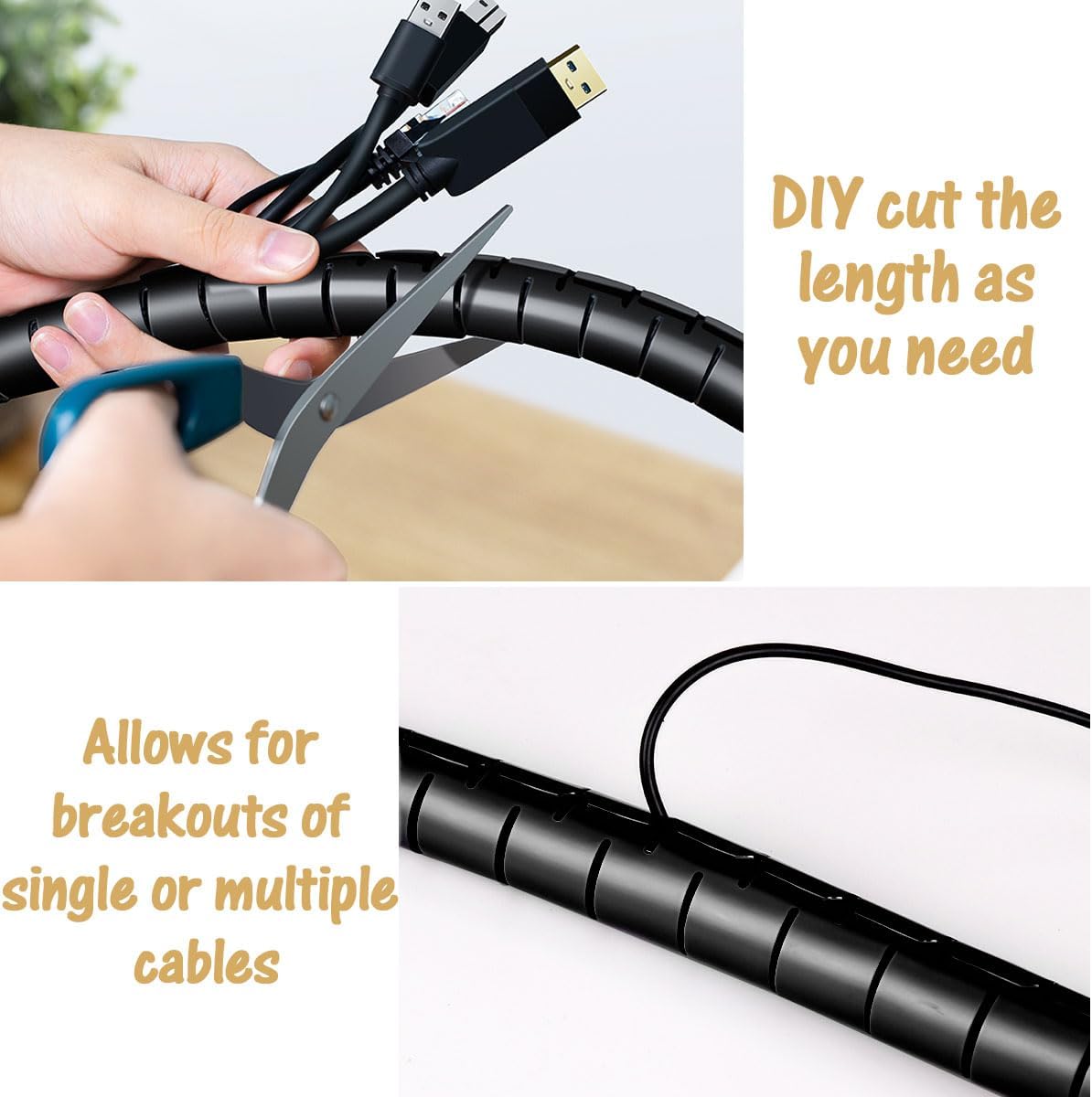 Funda grande de tubo de organización de cables de policarbonato para debajo del escritorio, organizador de cables para cables, 2 unidades, color