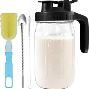 Jarra de vidrio Mason de 32 onzas con tapa de boquilla de vertido, sellado hermético, ideal para café frío, jugo, limonada y más, jarra de vidrio Jarra de vidrio Mason de 32 onzas con tapa de boquilla de vertido, sellado hermético, ideal para café frío, jugo, limonada y más, jarra de vidrio