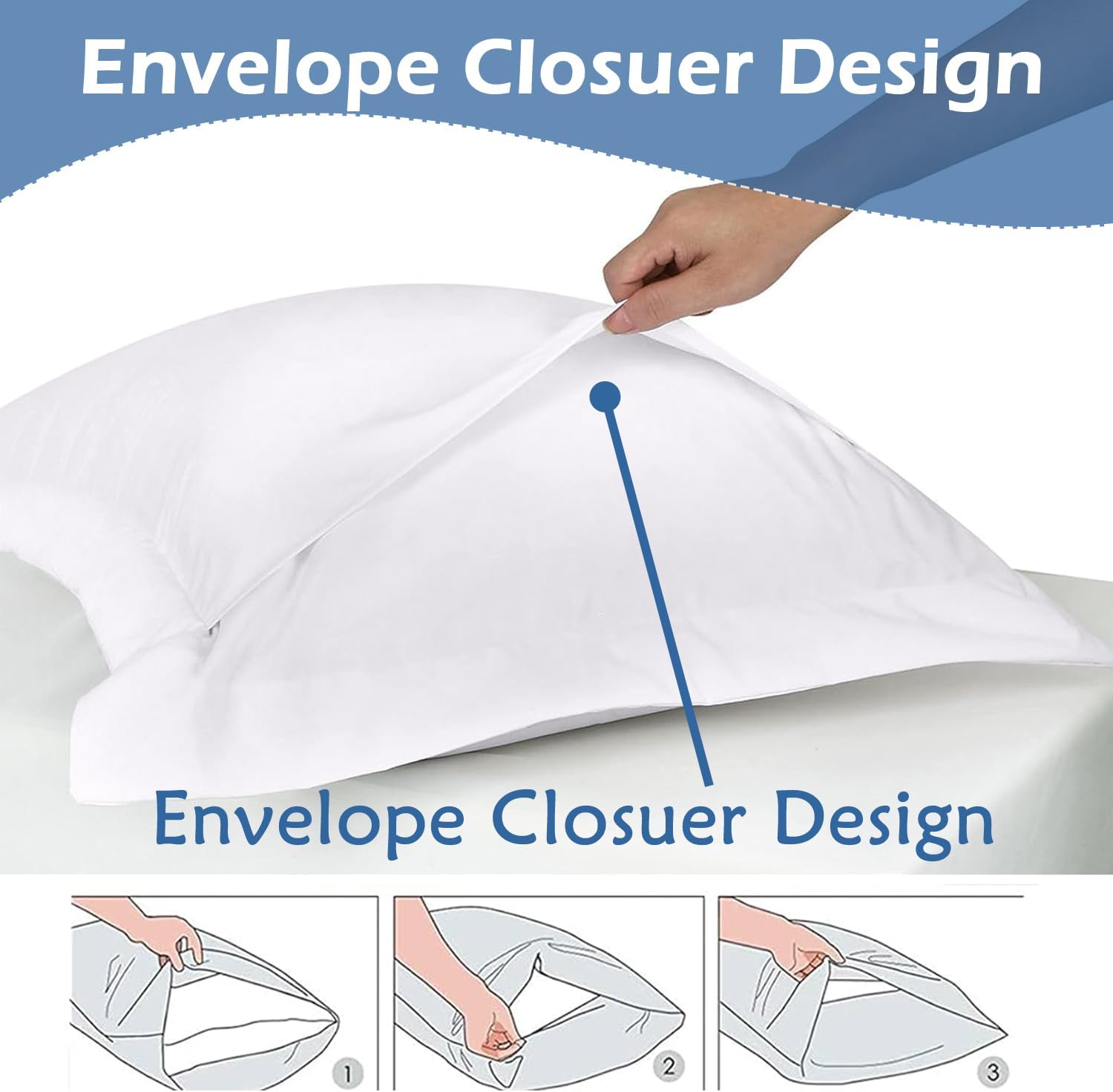 Juego de fundas de almohada de algodón 100% natural de fibra larga de tejido satinado de 800 hilos, tamaño europeo de 26 x 26pulgadas, sedosas,