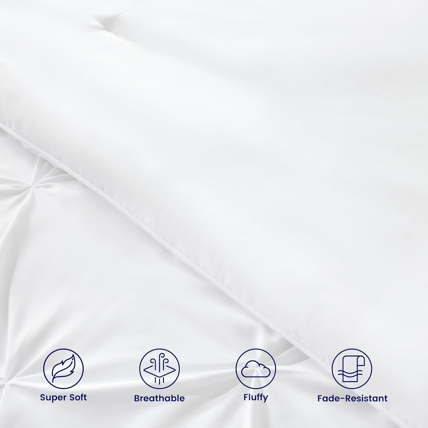 Juego de ropa de cama tamaño King con edredón y sábanas, 7 piezas para todas las estaciones, estilo pintuck duradero, diseño blanco puro para