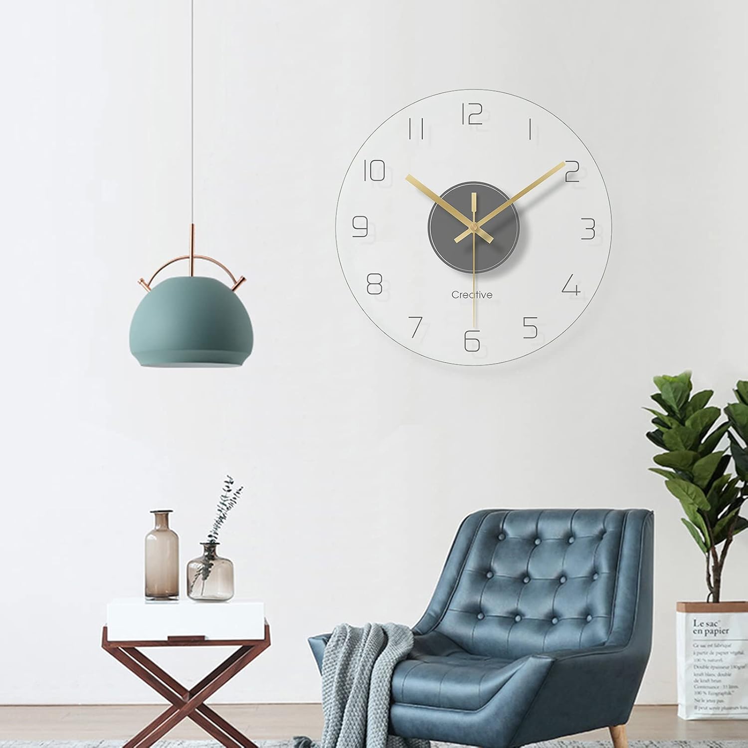 Reloj de pared de cristal transparente de 12 pulgadas, sin tictac, funciona con pilas, movimiento ultra silencioso, de cuarzo, para oficina, aula,