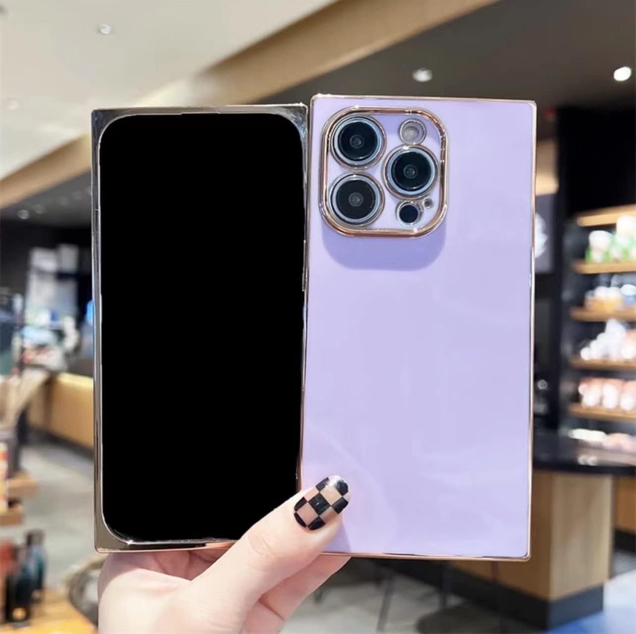 DAHAOGUO Funda cuadrada para iPhone 15 Pro, borde dorado, negro, TPU suave, anticaídas, antiarañazos, absorción de golpes, funda protectora