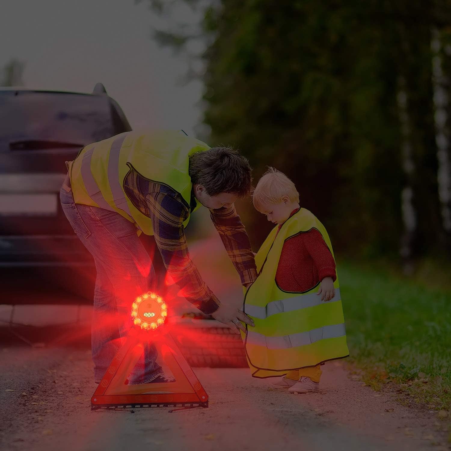 AK Paquete de 12 balizas LED para carretera, luz intermitente de advertencia de seguridad, disco de emergencia para vehículos, barcos con base