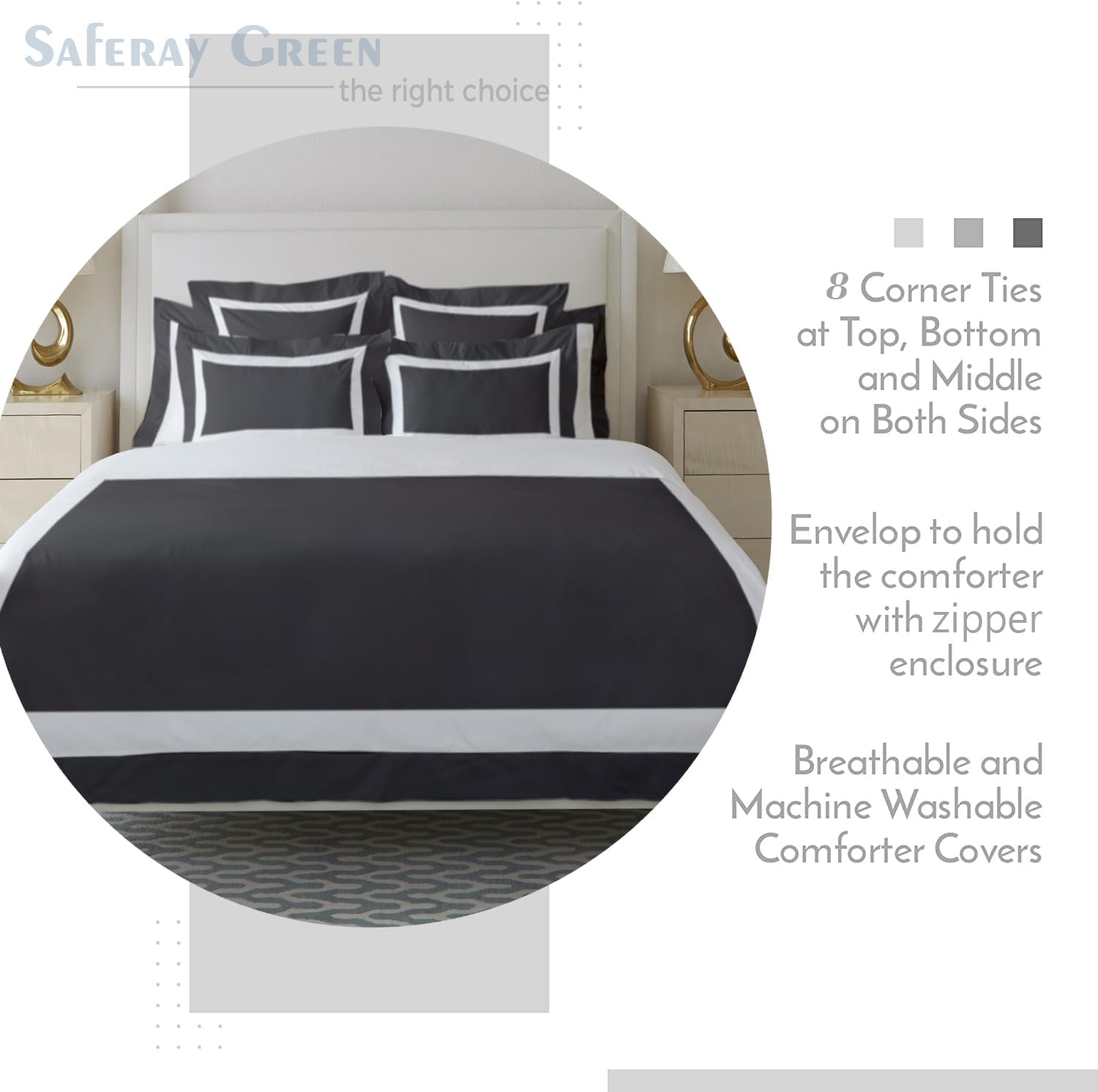 Hotel Luxury – Juego de funda de edredón de 3 piezas, 850 hilos, 100% algodón orgánico, colección de ropa de cama tamaño King, 104 x 92 pulgadas,