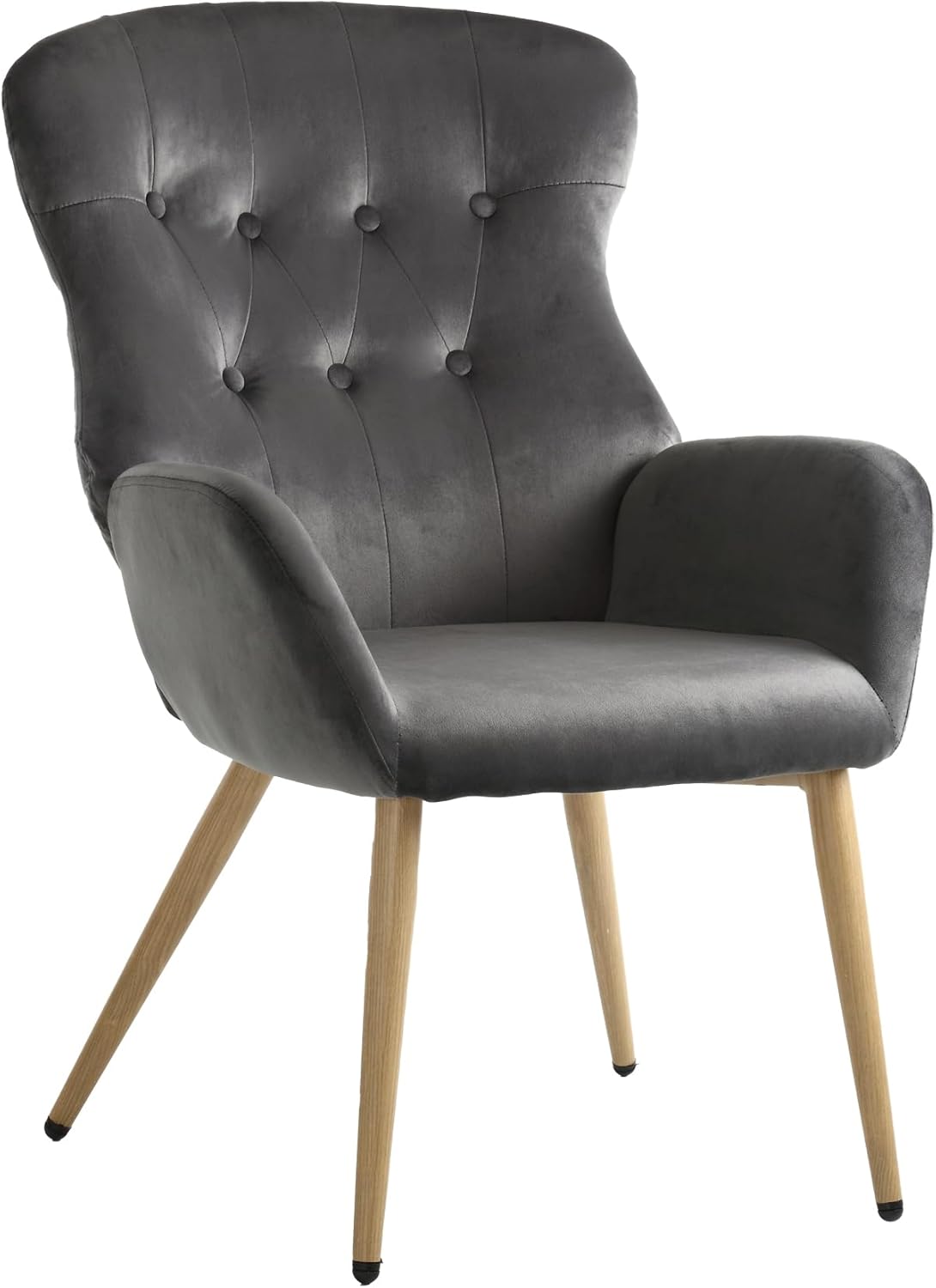 Silla decorativa de terciopelo, silla de lectura copetuda con botones con respaldo de ala alta grande, cómoda silla de tocador tapizada con patas de