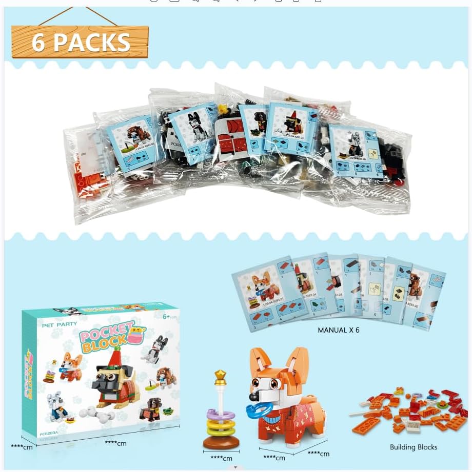 6 paquetes de recuerdos de fiesta para niños, 754 piezas de bloques de construcción de animales, mini bloques de construcción para regalos de