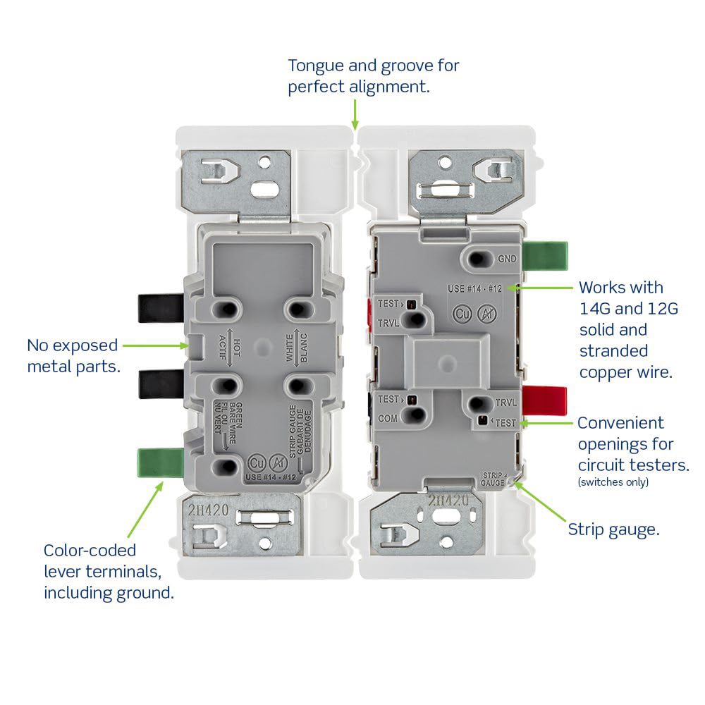 Leviton E5603-SW Decora Edge Interruptor basculante de 3 vías de 15 amperios, color blanco