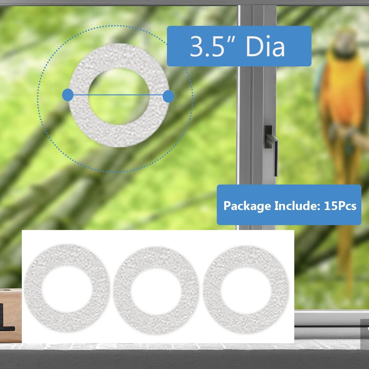 Calcomanías anticolisión para ventana, diseño de pájaros, protección de puerta de vidrio, para salvar pájaros, transparente (círculo de anillo, 15