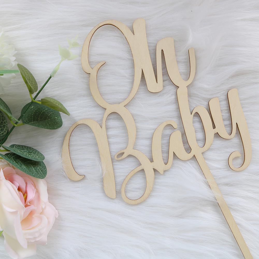 Oh Baby Cake Topper  Decoración de madera de gran tamaño para pastel de baby shower, para temática rústica, fiesta de revelación de género,