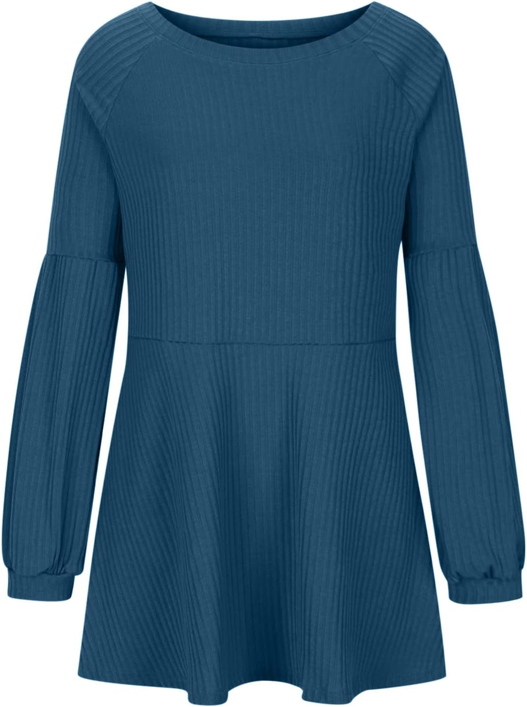 Women’s Long Sleeve Crewneck Dresses Solid Color Ribbed Casual Knit Sweater Dress Winter Loose Swing Midi Dress