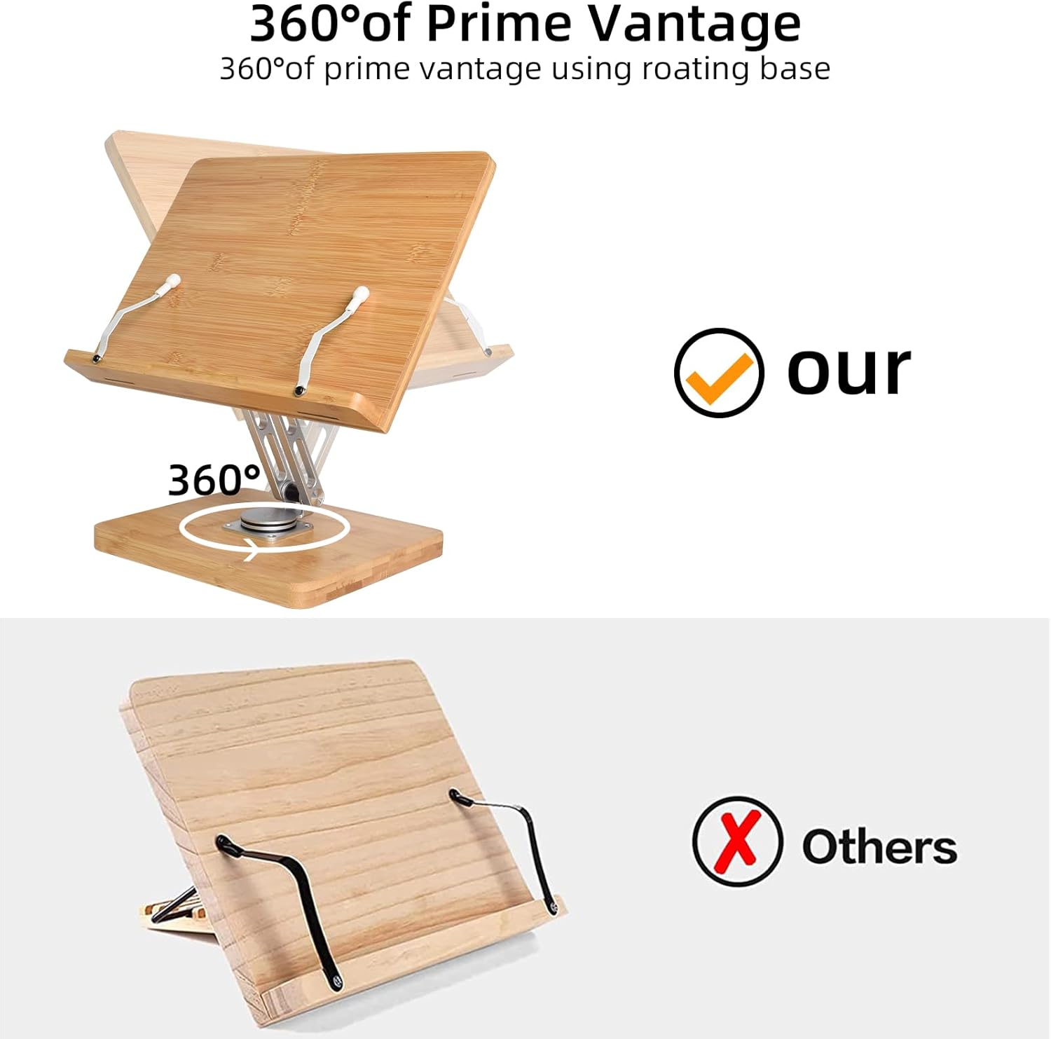 Crocqett – Soporte de libro para lectura, ajustable giratorio de 360 grados, con clips de página, soporte grande para libros de cocina, música,