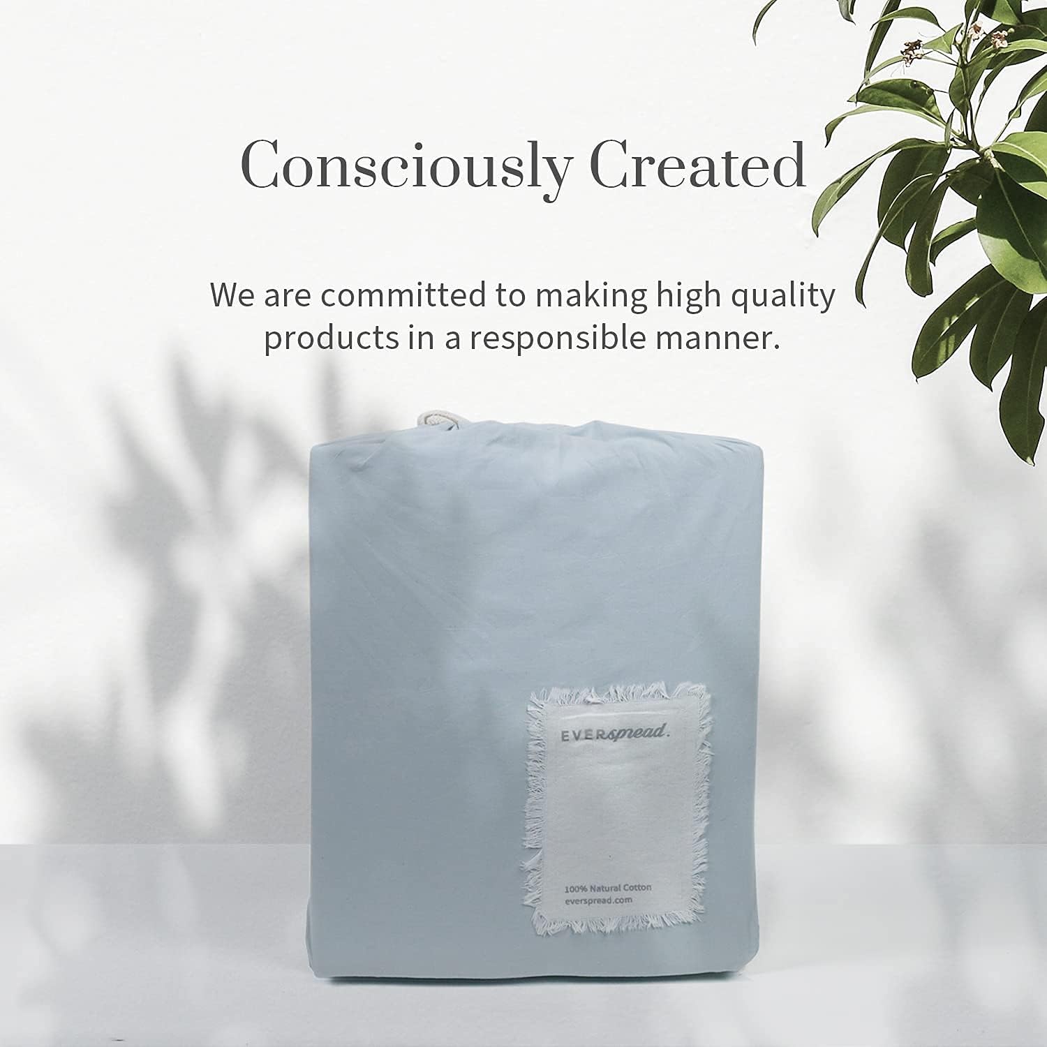 Everspread 100% Cotton Bed Sheets. Full Size – Light Blue. 4 Piece Sheet Set. Soft Washed Percale. Natural Long Staple Cotton. Cool & Breathable