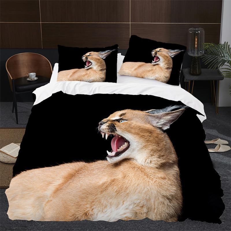 Black Big Floppa Duvet Cover Full Animal Print Bedding Sets Full Soft Microfiber Comforter Cover and 2 Pillow Shams 20″X26″, Bed Set Duvet Covers