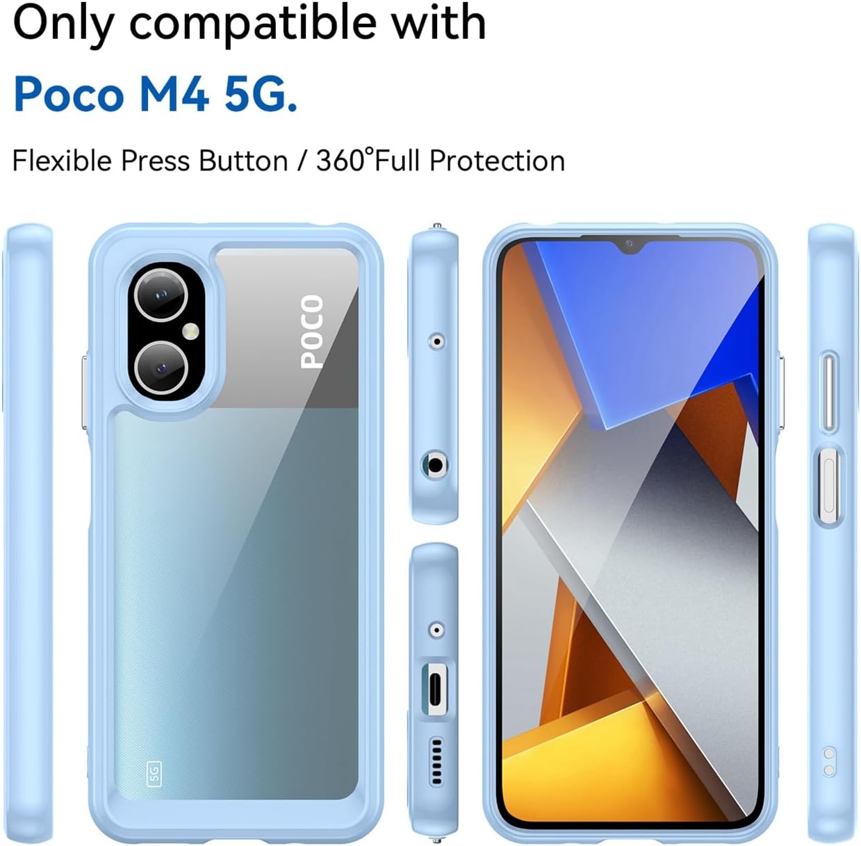 GTBDEKI Funda transparente para Poco M5 4G, Poco M4 5G 22071219CG con protector de pantalla HD, antiarañazos, a prueba de golpes, de policarbonato