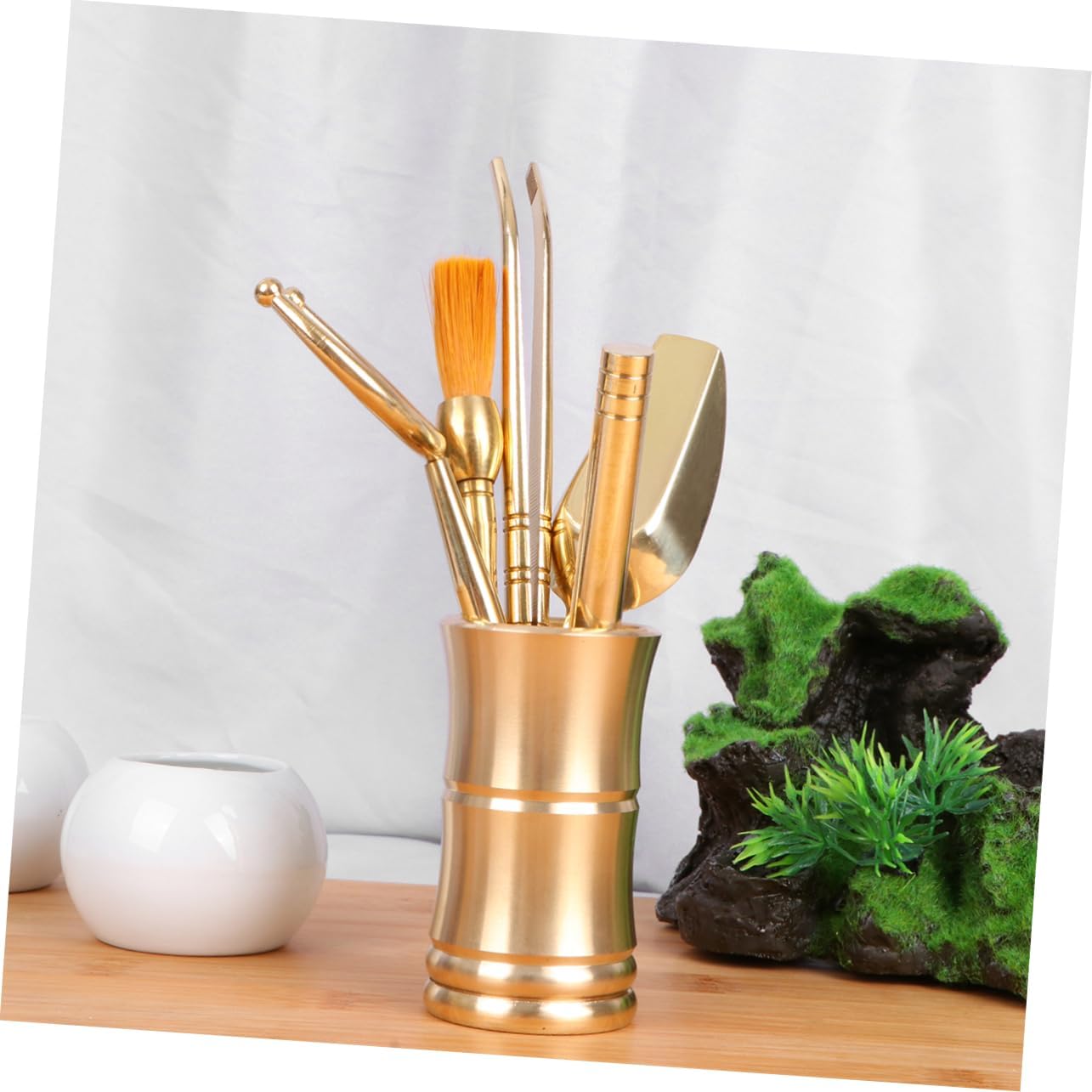 YARNOW 6 1 Gong Fu Herramientas de té Ceremonia Herramientas Matcha Cepillo Kit de herramientas de té Cilindro de cobre Juego de herramientas de té