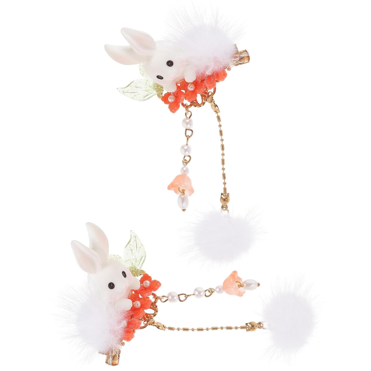 Gadpiparty Pinza para el cabello conejito de peluche con borla de bola de pompón, pinzas para el pelo de conejito lindo para mujeres y niñas, Año