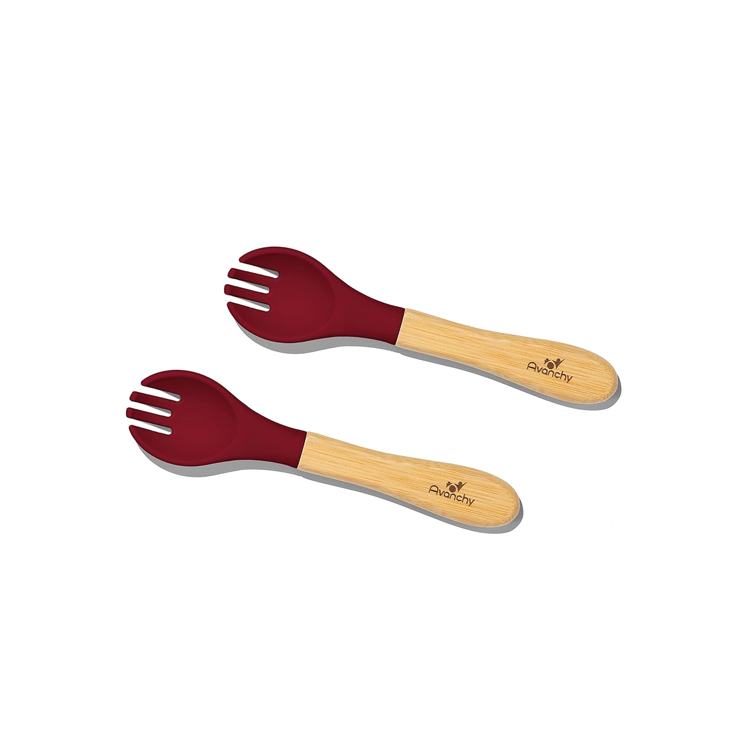 Avanchy Juego de tenedores para bebé, utensilios de bambú y silicona, cubiertos de destete LED para bebés, cubiertos de cubiertos para niños