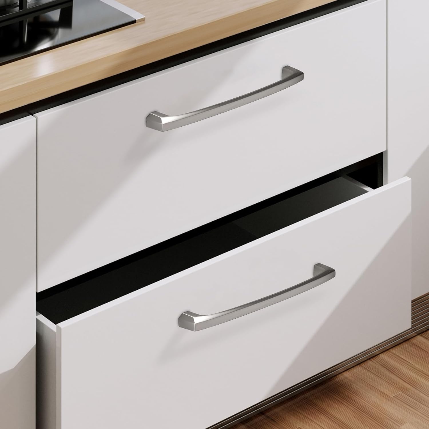 COTYKILEY Paquete de 6 manijas de gabinete de cocina de níquel satinado cepillado de 7 pulgadas (6.969 in), tiradores plateados para puertas de