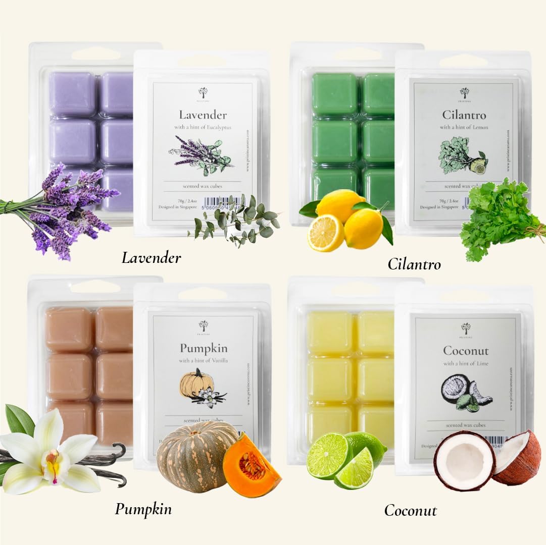 Pristine Cera perfumada derretida, cubos de cera, cera de soja perfumada, 8 x 2.5 onzas, vainilla de calabaza, limón cilantro, lavanda, coco y