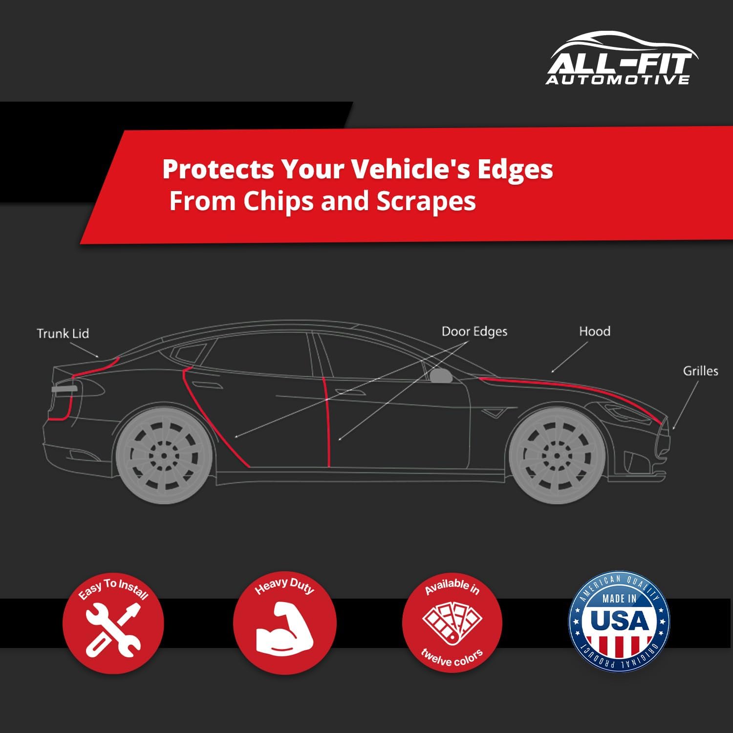 All-Fit – Protector de puerta automotriz con borde de 2 puertas, ajuste universal, fabricado en los Estados Unidos, color blanco