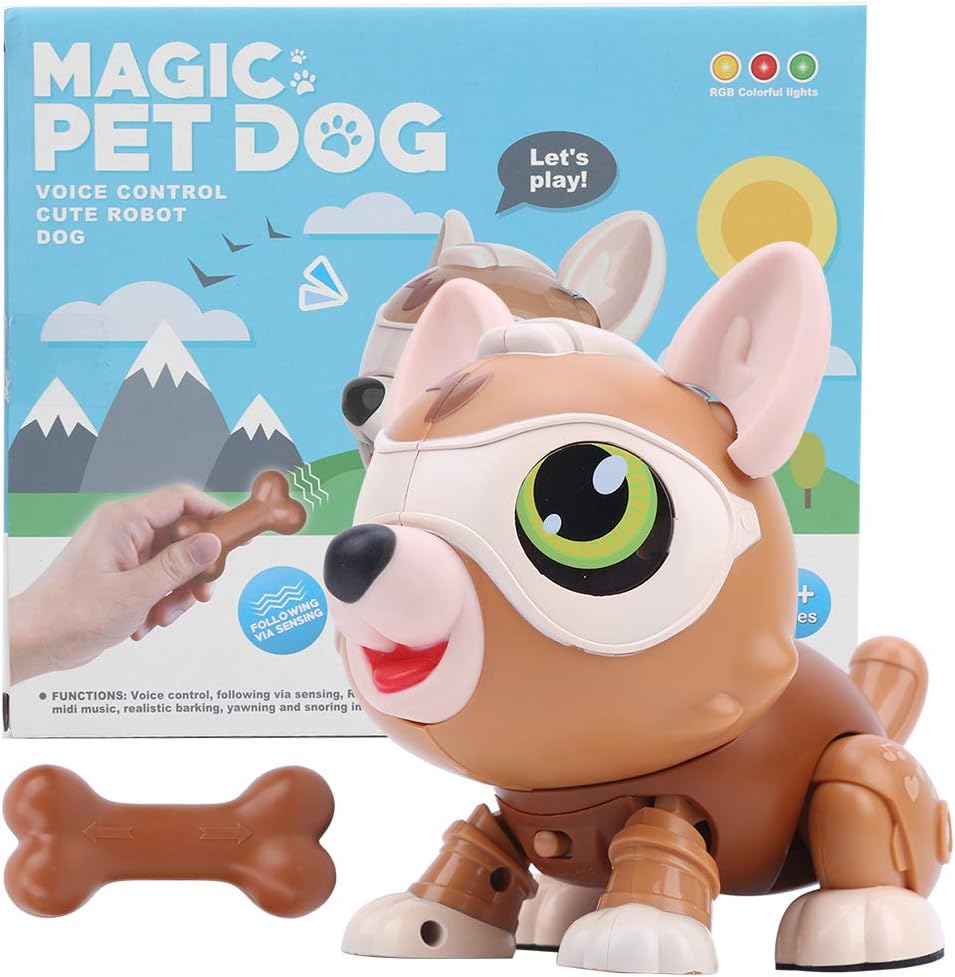Zerodis Robot electrónico de juguete para perro, robot inteligente con control de voz y sensor de tacto interactivo para niños, niñas, niños (marrón)