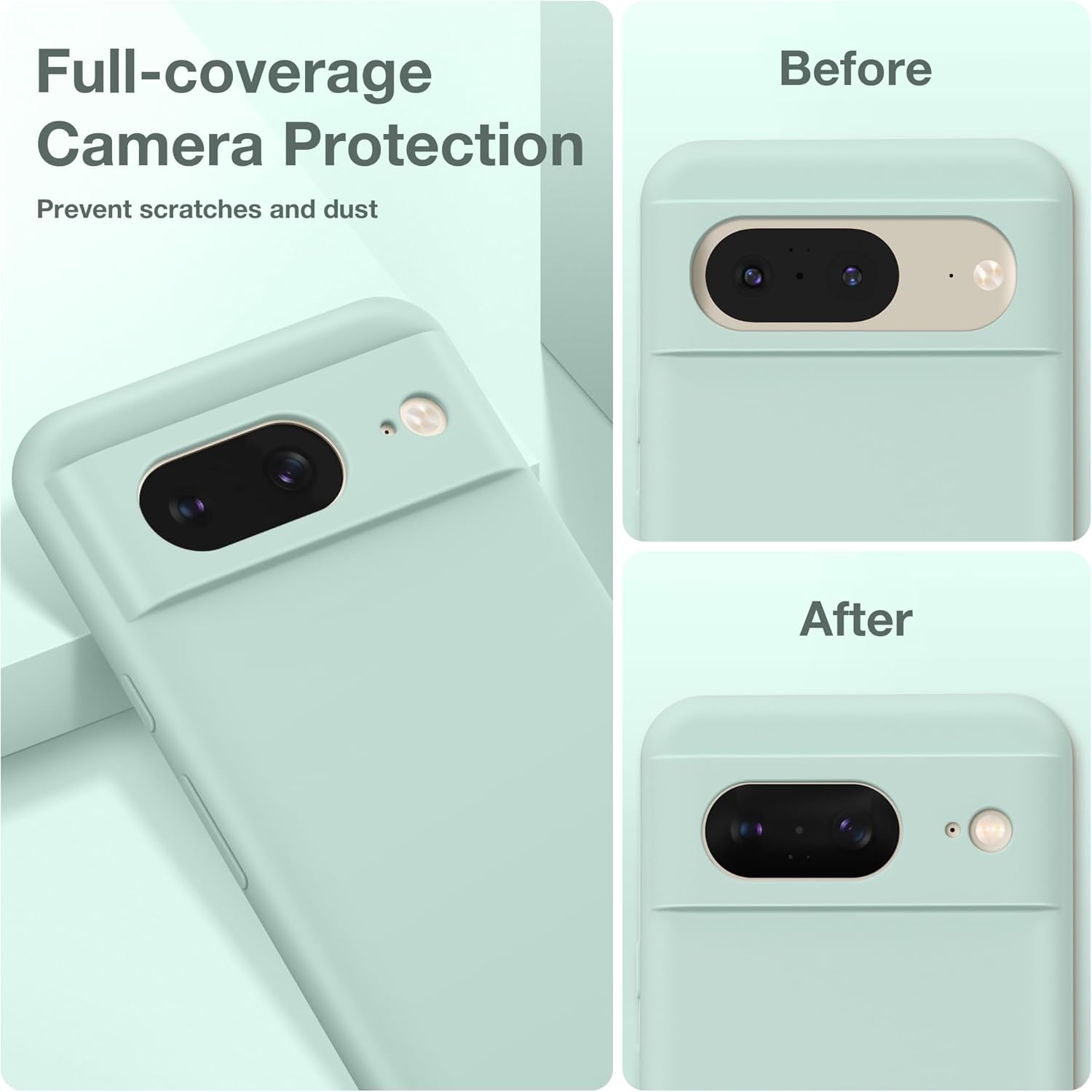GONEZ Funda para Google Pixel 8, funda de silicona líquida con 2 protectores de pantalla, funda protectora de cuerpo completo, a prueba de golpes,