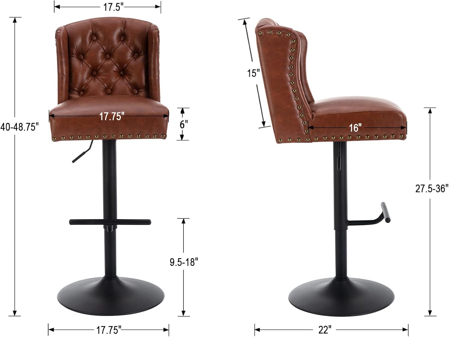 Kmax Taburetes de bar de piel sintética, modernos taburetes de altura de mostrador, giratorios de 360, ajustables con base plateada, reposapiés de
